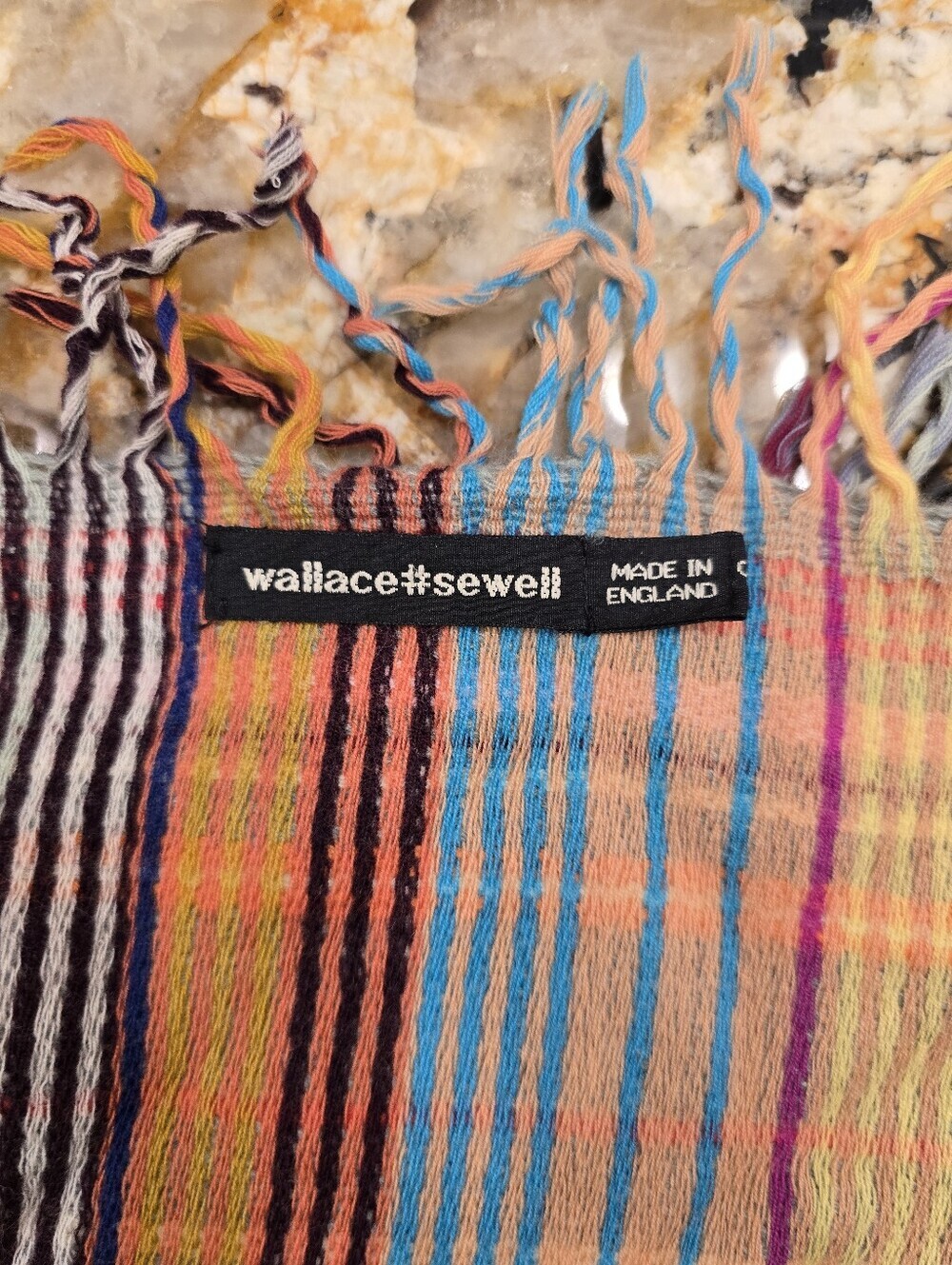 Wallace & Sewell handwoven multicolored striped scarf With fringe Wool Cashmere - Picture 7 of 9